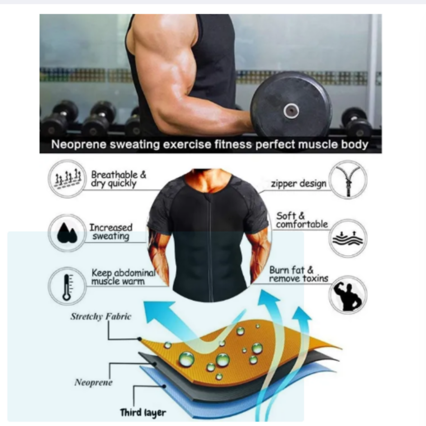 Unisex Neoprene Slimming Vest with Zipper - Hot Body Shaper