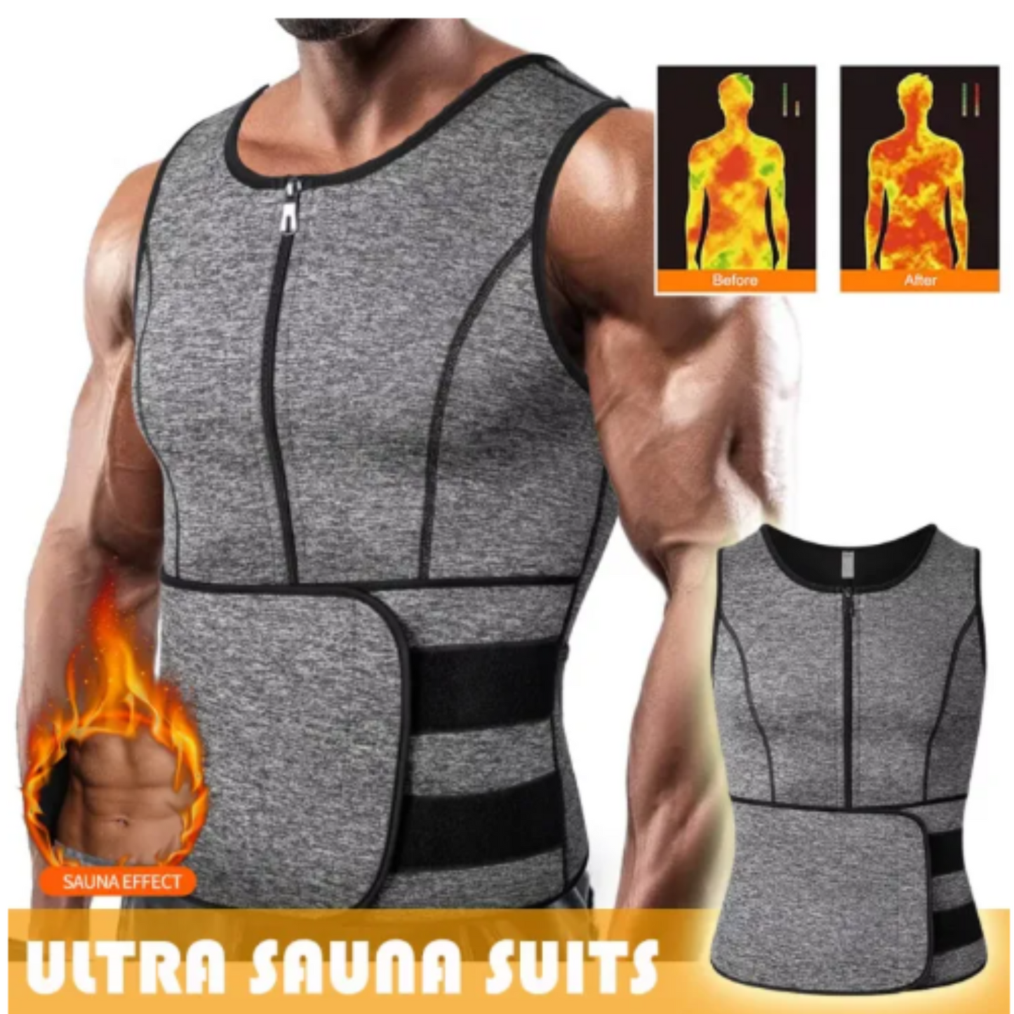 Neoprene Zipper Slimming Shirt with Belt | Men’s Hot Shaper