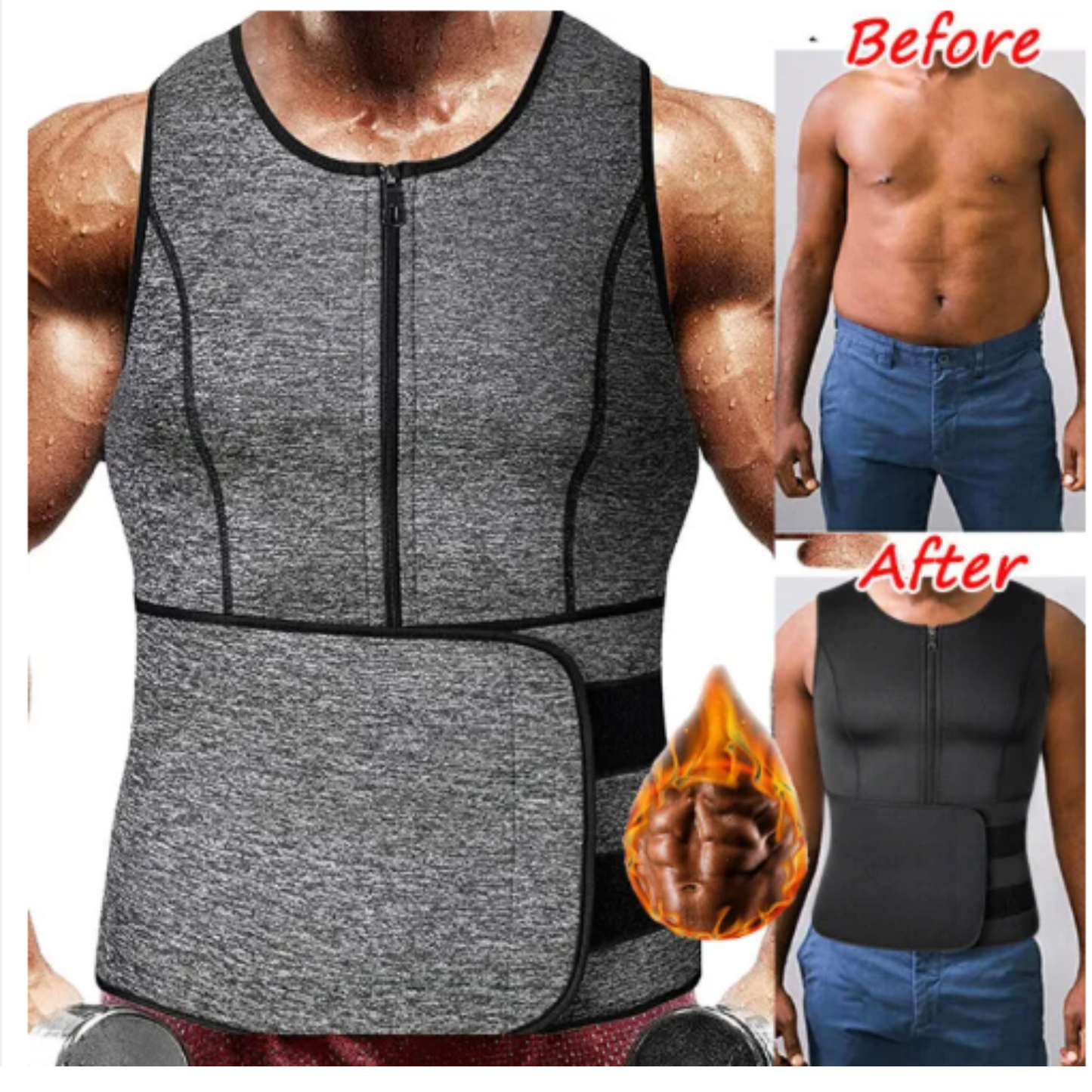 Neoprene Zipper Slimming Shirt with Belt | Men’s Hot Shaper