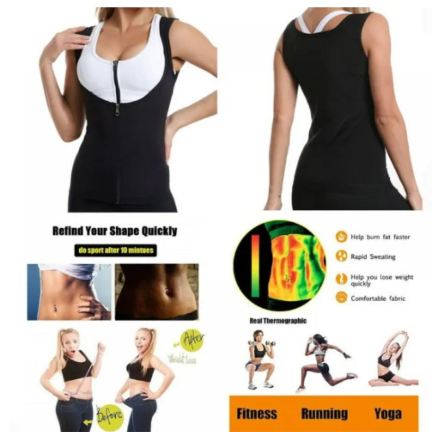 Women's Slimming Shirt | Zipper & Waist Belt | Hot Body Shaper