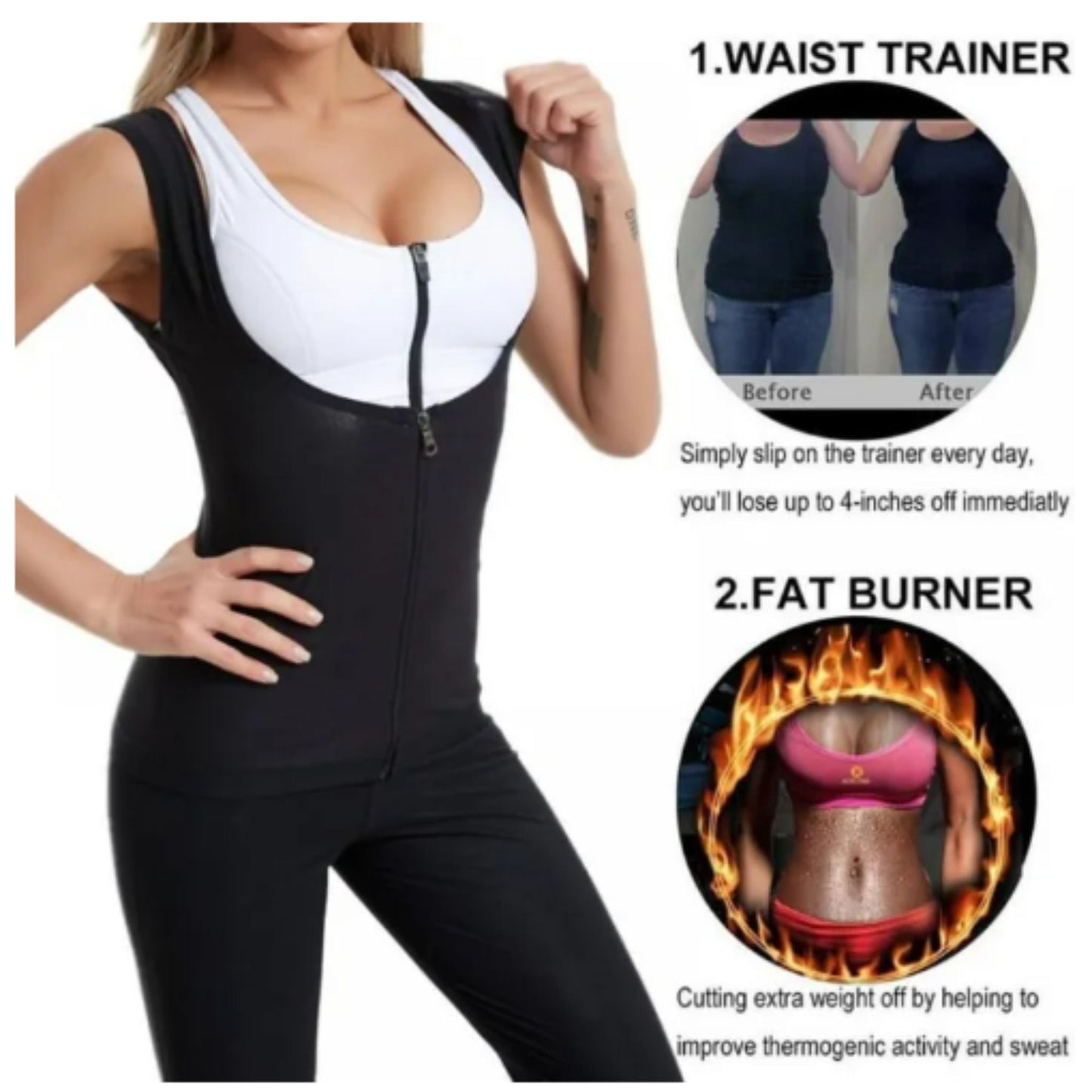 Women's Slimming Shirt | Zipper & Waist Belt | Hot Body Shaper