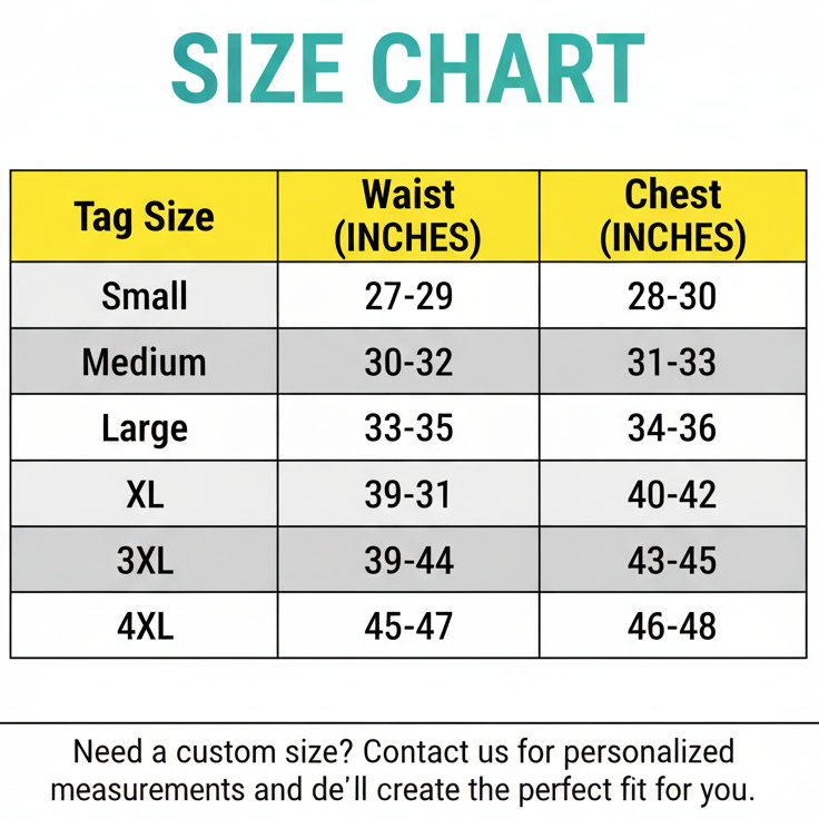 Professional Size Chart - Aligned